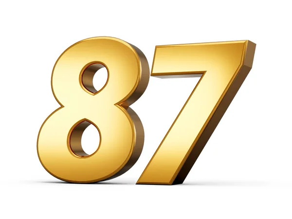 Błyszczące Złoto Numer Osiemdziesiąt Siedem Złota Liczba Izolowana Białym Tle — Zdjęcie stockowe