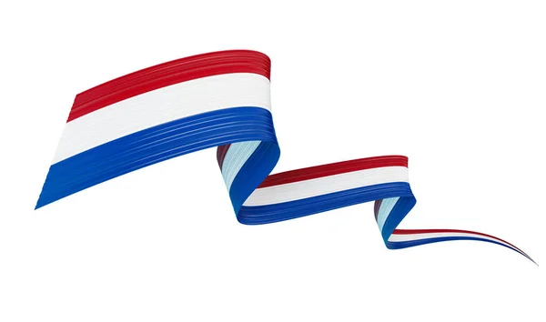 オランダの3Dフラグ 白い背景に隔離された3D光沢のある波の旗のリボン 3Dイラスト — ストック写真