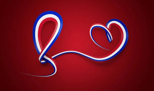 Flag Paraguay Heart Shaped Shiny Wavy Awareness Ribbon Red Background — Stock Photo, Image