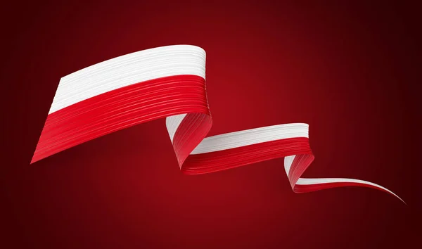 3D波兰国旗 Wavy Shiny Poland Ribbon Isolated Red Background 3D例证 — 图库照片