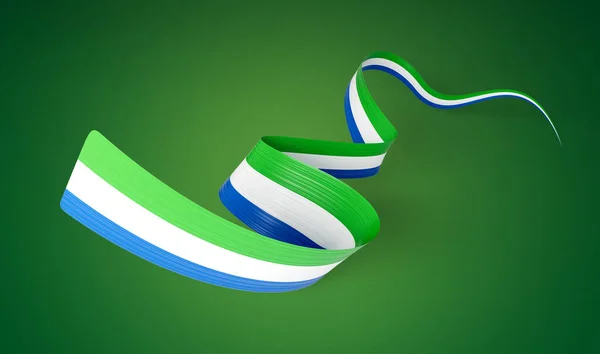 Flag Sierra Leone Shiny Waving Flag Ribbon Isolated Green Background — стокове фото