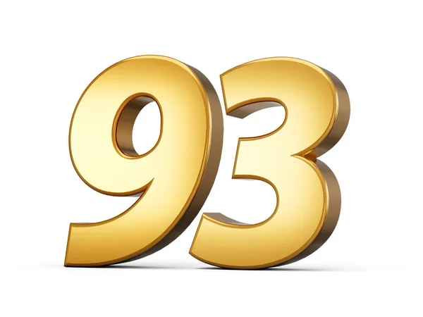 3D光沢のあるゴールド番号93 白の背景に隔離された93 3Dゴールド番号 3Dイラスト — ストック写真