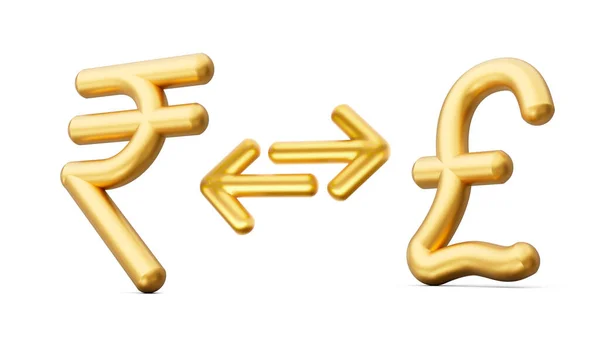 Golden Rupee Και Pound Σύμβολο Εικονίδιο Βέλη Ανταλλαγή Χρημάτων Λευκό — Φωτογραφία Αρχείου