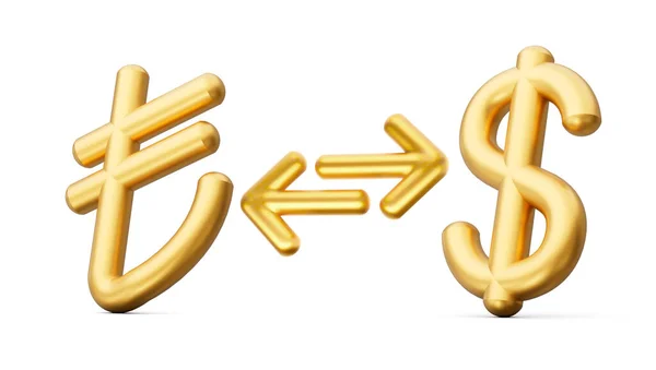 Altın Lira Dolar Sembol Simgesi Para Takas Oklarıyla Beyaz Arkaplan — Stok fotoğraf