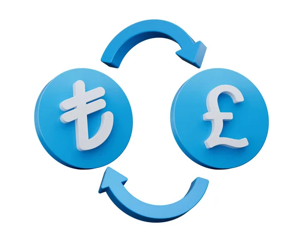 White Lira Pound Symbool Afgeronde Blauwe Pictogrammen Met Geld Wisselen — Stockfoto