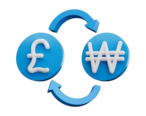 White Pound Won Symbol Rounded Blue Icons Money Exchange Arrows — 스톡 사진