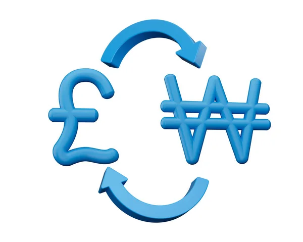 3d Blue Pound And Won Symbol Icons With Money Exchange Arrows On White Background, 3d illustration