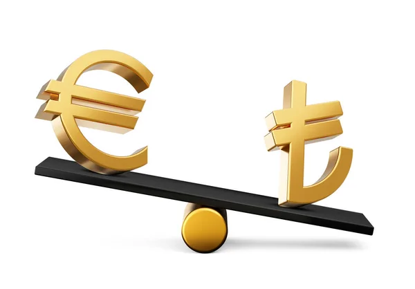 Golden Euro Lira Symbol Icons Black Balance Weight Seesaw Illustration — 스톡 사진