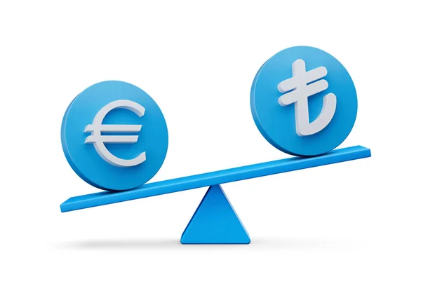 White Euro Lira Symbol Rounded Blue Icons Balance Weight Seesaw — 스톡 사진
