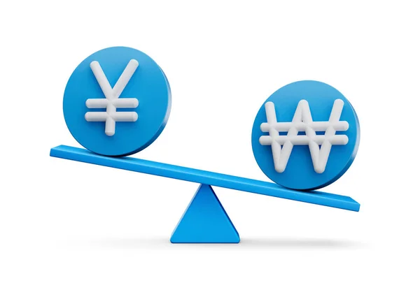 White Yen Und Gewann Symbol Auf Abgerundeten Blauen Symbolen Mit — Stockfoto