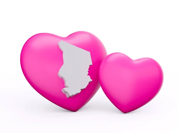 Shiny Pink Hearts Biała Mapa Czadu Izolowane Białym Tle Ilustracja — Zdjęcie stockowe