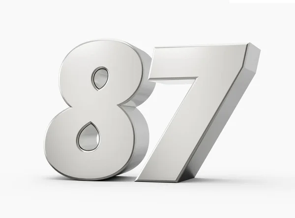Γυαλιστερό Ασήμι Αριθμός Ογδόντα Επτά Ασήμι Αριθμός Που Απομονώνονται Λευκό — Φωτογραφία Αρχείου