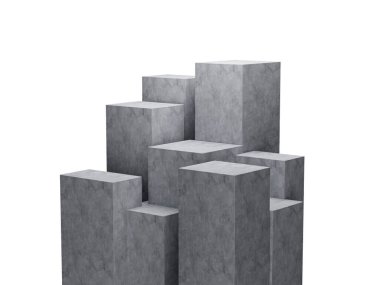 3D Dokuz Gri Boş Beton Podyumu Beyaz Arkaplanda İzole Edildi, 3 boyutlu illüstrasyon