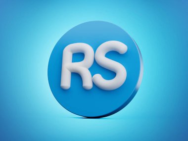 3d Beyaz Pakistan Rupee Rs Sembolü Mavi Arkaplanda Yuvarlak Mavi Simge, 3d illüstrasyon