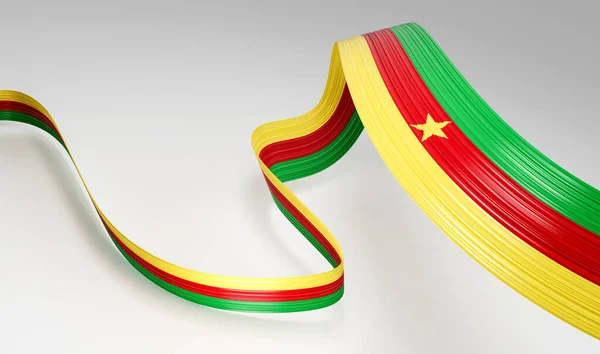 Flag Cameroon Waving Ribbon Flag Isolated White Background Illustration — 스톡 사진