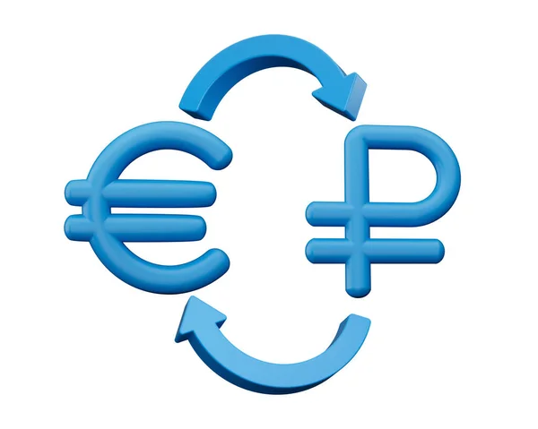 Blue Euro Ruble Symbol Icons Money Exchange Arrows White Background — Stock Photo, Image