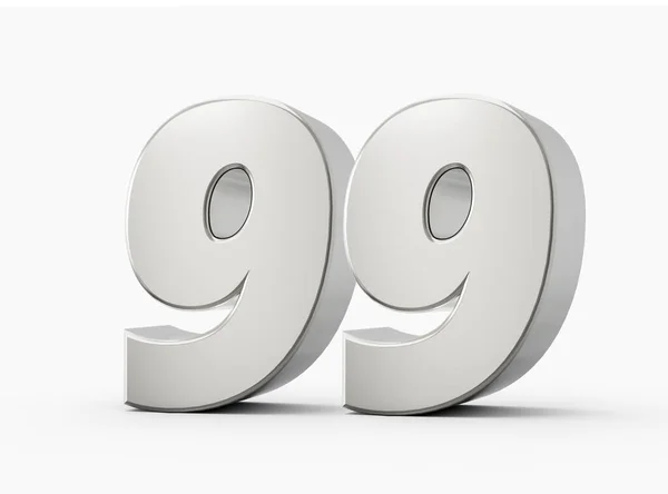 Lesklé Stříbrné Číslo Devadesát Devět Stříbrné Číslo Izolované Bílém Pozadí — Stock fotografie