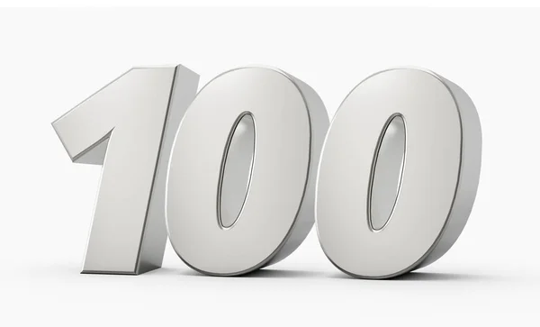 Lesklé Stříbrné Číslo 100 Hundred Silver Number Izolované Bílém Pozadí — Stock fotografie