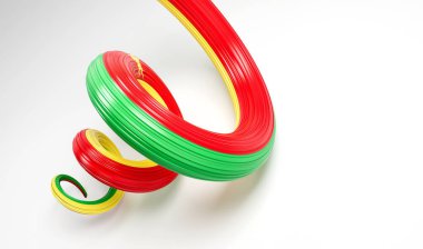 Kamerun 'un 3d Bayrağı 3d Kameranın Sarmal Parlak Kurdelesi Beyaz Arkaplanda, 3d illüstrasyon