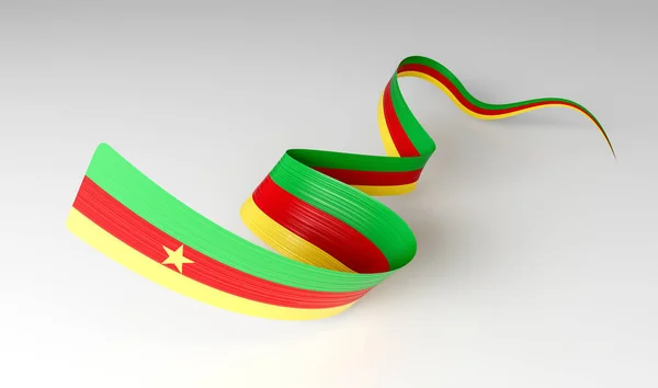 Bandiera Del Camerun Sventolando Bandiera Del Nastro Isolata Sfondo Bianco — Foto Stock