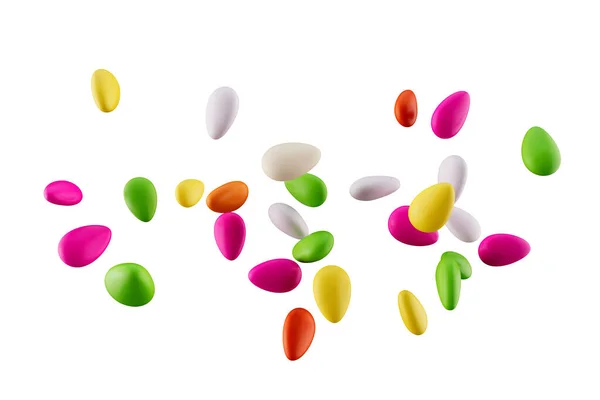 Kleurrijke Amandelsnoepjes Suiker Omhulde Amandelsnoepjes Vallende Witte Achtergrond Illustratie — Stockfoto