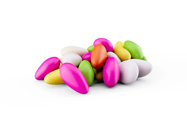 3d Colorful Almond Candies Sugar Coated Almond Candies Isolated On White background, 3d illustration