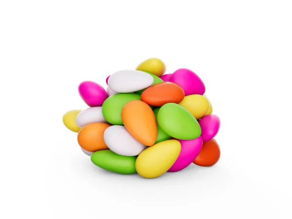 3d Colorful Almond Candies Sugar Coated Almond Candies Isolated On White background, 3d illustration