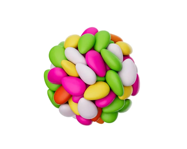 3d Colorful Almond Candies, Sugar Coated Almond Candy Ball On White background, 3d illustration