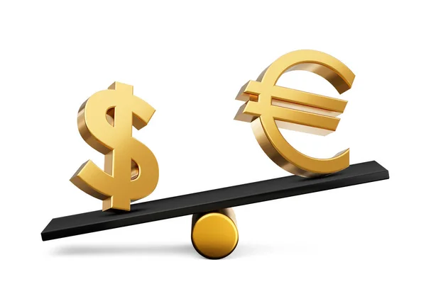 Golden Dollar Euro Symbool Pictogrammen Met Black Balance Weight Seesaw — Stockfoto