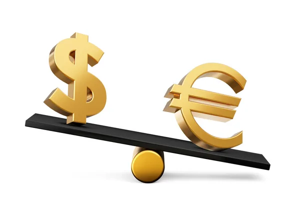 Golden Dollar Euro Symbool Pictogrammen Met Black Balance Weight Seesaw — Stockfoto