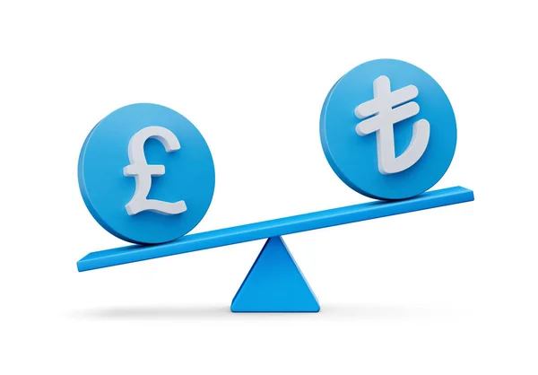 White Pound Lira Symbol Rounded Blue Icons Balance Weight Seesaw — 스톡 사진
