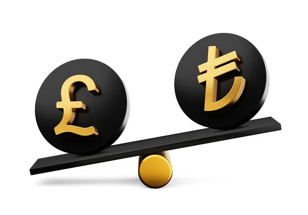 Goldenes Pfund Und Lira Symbol Auf Abgerundeten Schwarzen Symbolen Mit — Stockfoto