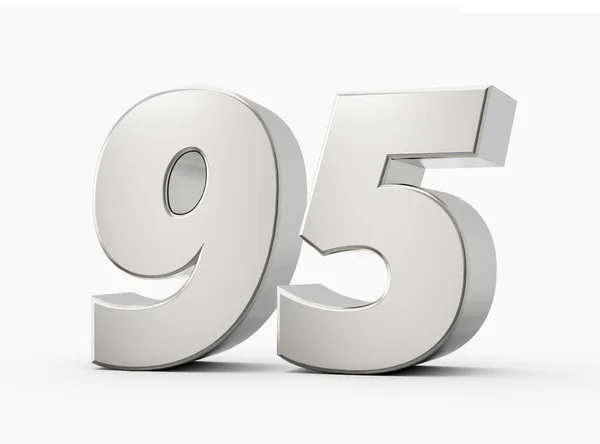 Lesklé Stříbrné Číslo Devadesát Pět Stříbrné Číslo Izolované Bílém Pozadí — Stock fotografie