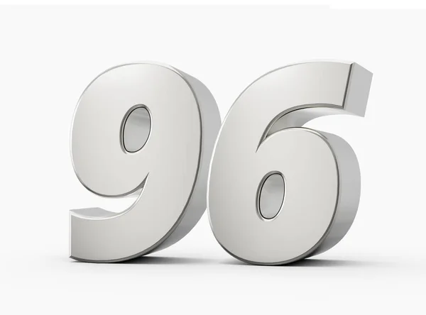Lesklé Stříbrné Číslo Devadesát Šest Stříbrné Číslo Izolované Bílém Pozadí — Stock fotografie