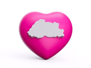 3d Pembe Kalp, Bhutan 'ın Beyaz Haritası Beyaz Arkaplanda İzole Edilmiş, 3d İllüstrasyon