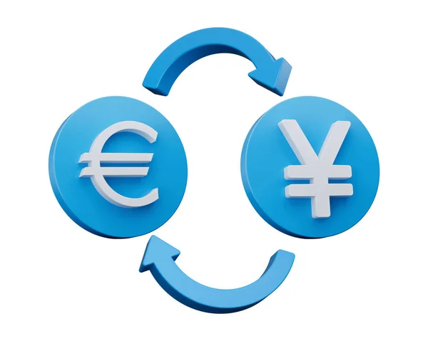 Símbolo Branco Euro Iene Nos Ícones Azuis Arredondados Com Setas — Fotografia de Stock