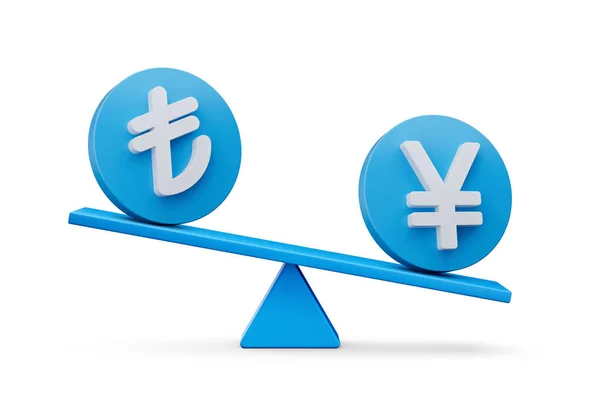 Weiße Lira Und Yen Symbol Auf Abgerundeten Blauen Symbolen Mit — Stockfoto