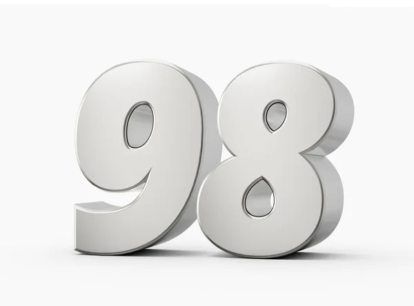 Lesklé Stříbrné Číslo Devadesát Osm Stříbrné Číslo Izolované Bílém Pozadí — Stock fotografie