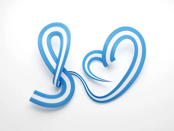 Flag Argentina Heart Shaped Wavy Awareness Ribbon Flag White Background — Stock Photo, Image
