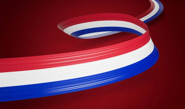 3D巴拉圭国旗 Wavy Shiny Paraguay Ribbon Isolated Red Background 3D例证 — 图库照片