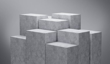 3D Dokuz Gri Boş Beton Podyumu Gri Arkaplanda İzole Edildi, 3D Görüntü