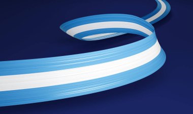 Arjantin 'in 3d Bayrağı 3d Dalgalı Parlak Arjantin Kurdelesi Mavi Arkaplanda İzole Edildi, 3d illüstrasyon