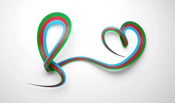 Vlag Van Azerbeidzjan Heart Shaped Shiny Wave Awareness Ribbon Witte — Stockfoto