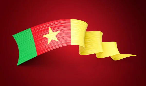 Zászló Kamerun Fényes Hullámzó Zászló Szalag Elszigetelt Piros Háttér Illusztráció — Stock Fotó
