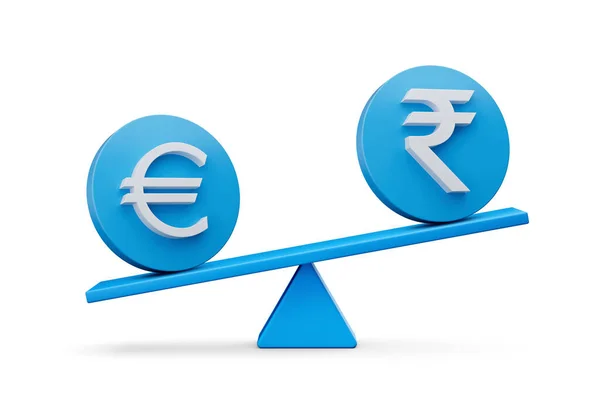 Witte Euro Indiase Roepie Symbool Afgeronde Blauwe Pictogrammen Balance Weight — Stockfoto
