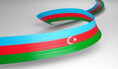 Azerbaycan 'ın 3d Bayrağı, 3d Dalgalı Parlak Azerbaycan Kurdelesi Beyaz Arkaplanda İzole Edildi, 3d illüstrasyon