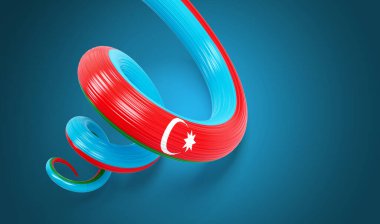 Azerbaycan 'ın 3d Bayrağı 3d Sarmal Parlak Azerbaycan Bayrağı Mavi Arkaplanda, 3d Görüntü