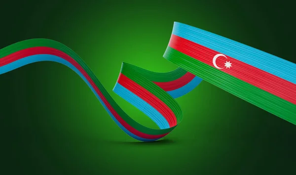 Azerbaycan 'ın 3d Bayrağı, 3d Dalgalı Parlak Azerbaycan Kurdelesi Yeşil Arkaplanda İzole Edildi, 3d Görüntü