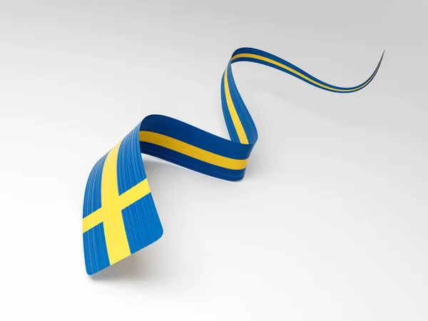 Σημαία Της Σουηδίας Κυματιστή Γυαλιστερή Ταινία Της Σουηδίας Απομονώνονται Λευκό — Φωτογραφία Αρχείου