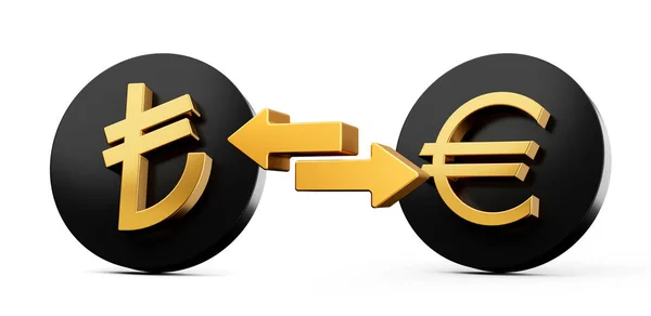 Golden Lira Euro Symbol Rounded Black Icons Money Exchange Arrows — Stock Photo, Image